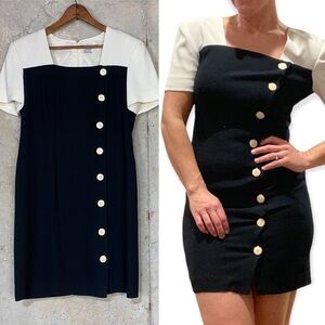 Vintage Liz Claiborne black white colorblock shirt sleeve mini dress small 6